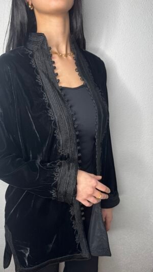 Kimono Marocain noir en velour - Élégance intemporelle
