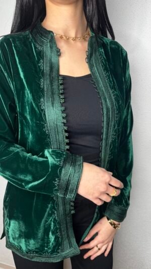 Kimono marocain vert olive en velours - Naturel & tendance