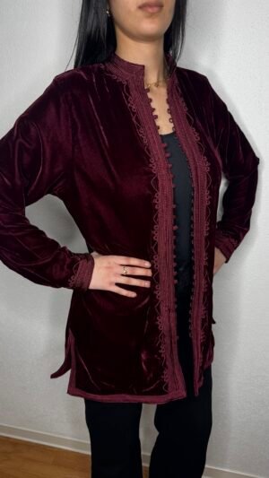 Kimono marocain bordeaux en velour - Chic & caractère
